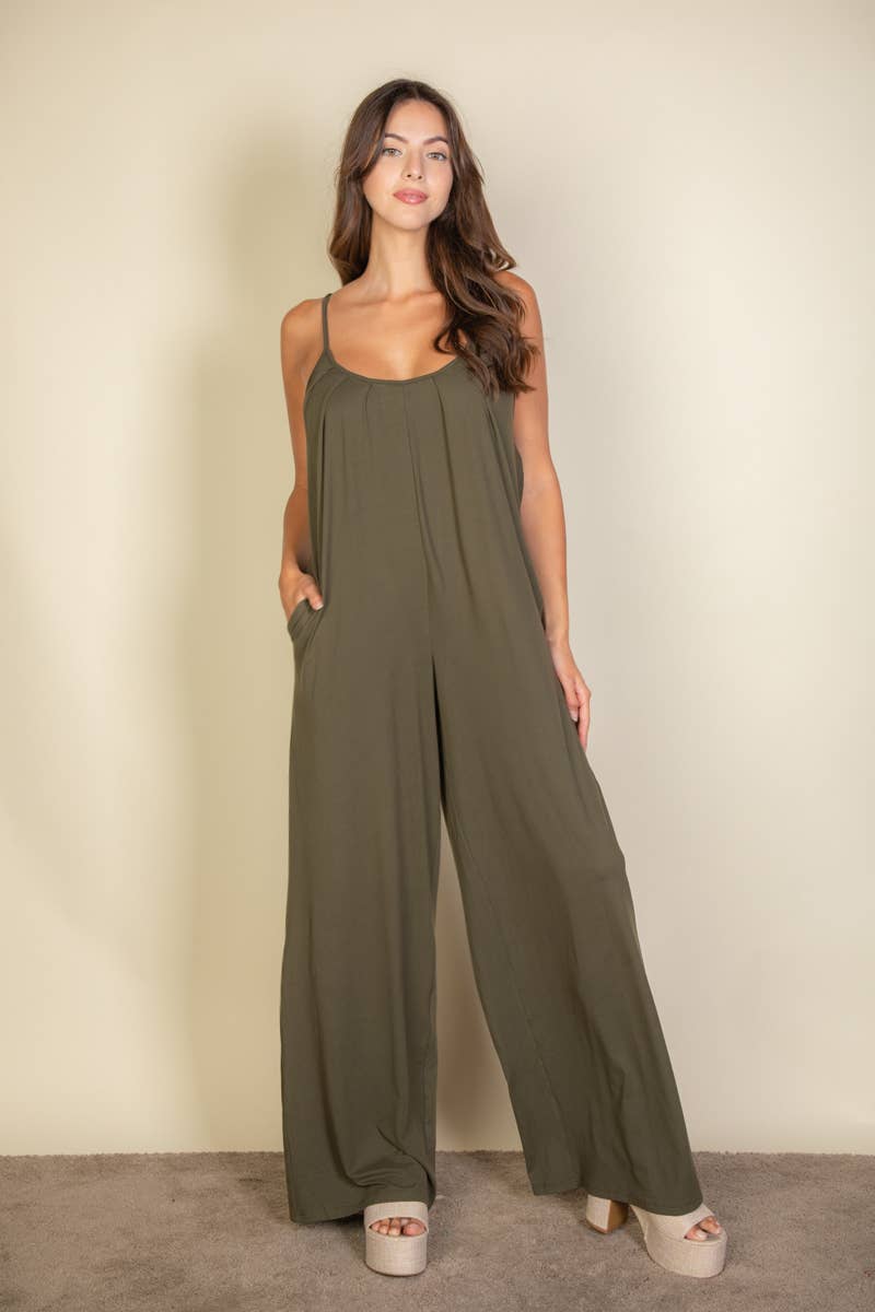 Spaghetti Strap Solid Wide umpsuit