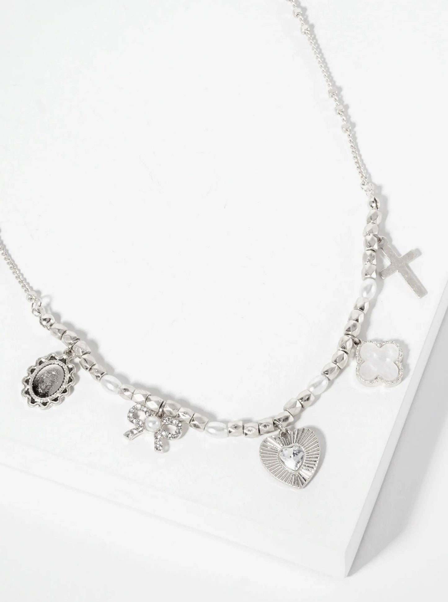 Metallic-Beaded Multi-Charm Necklace
