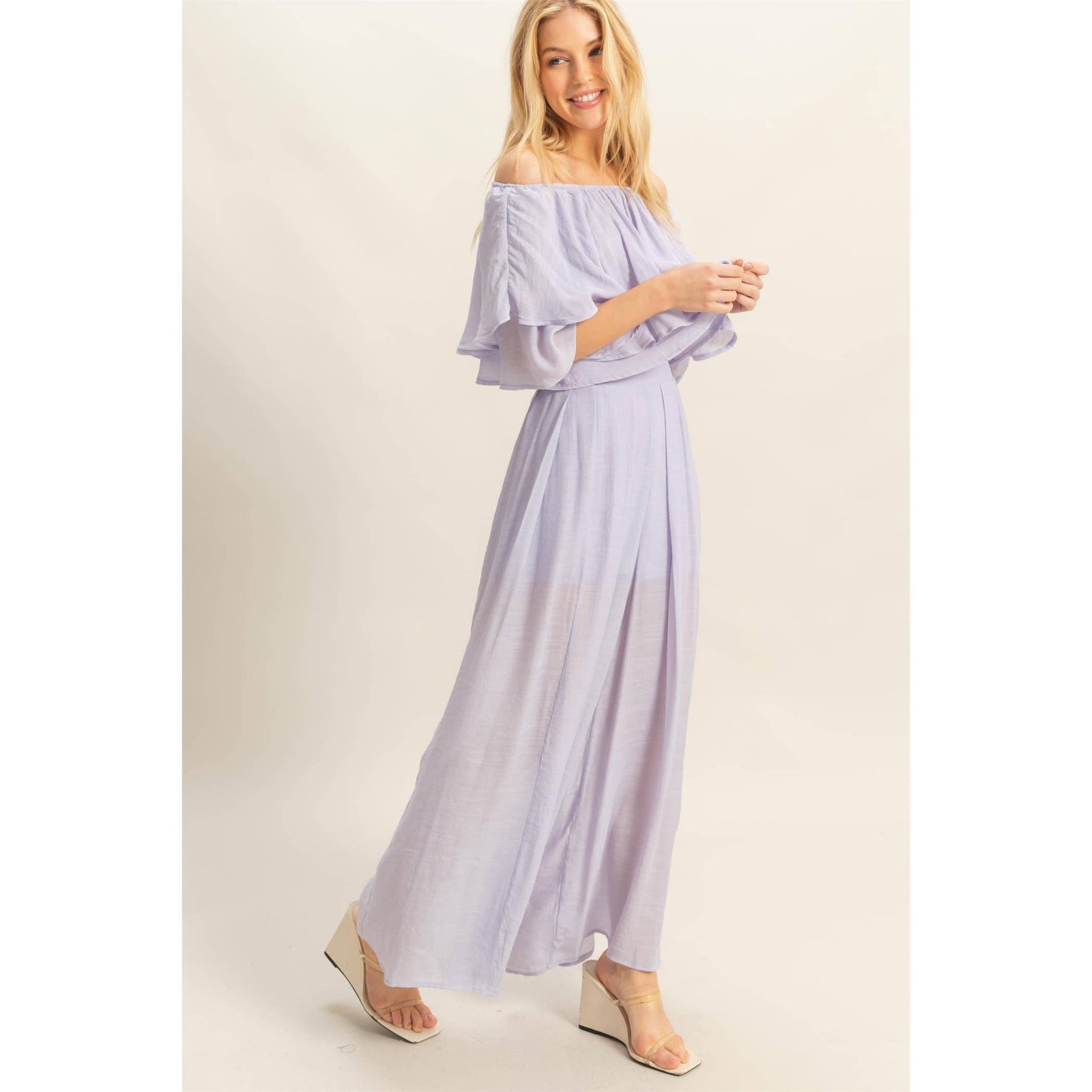 Off-The-Shoulder Blouse And Pants Set (Sold as Separates)