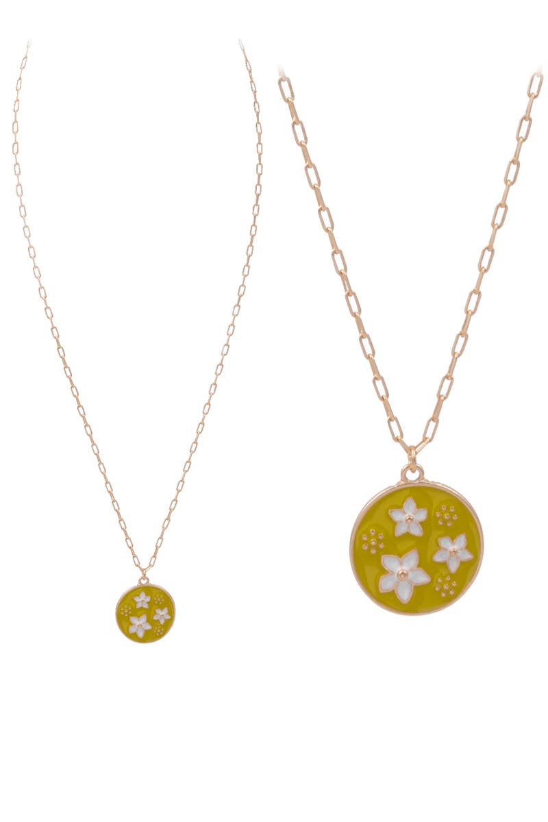 Floral Round Enamel Pendant Necklace