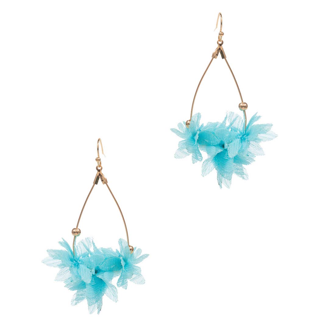 Teardrop Shaped Fabric Flower Hook Earrings