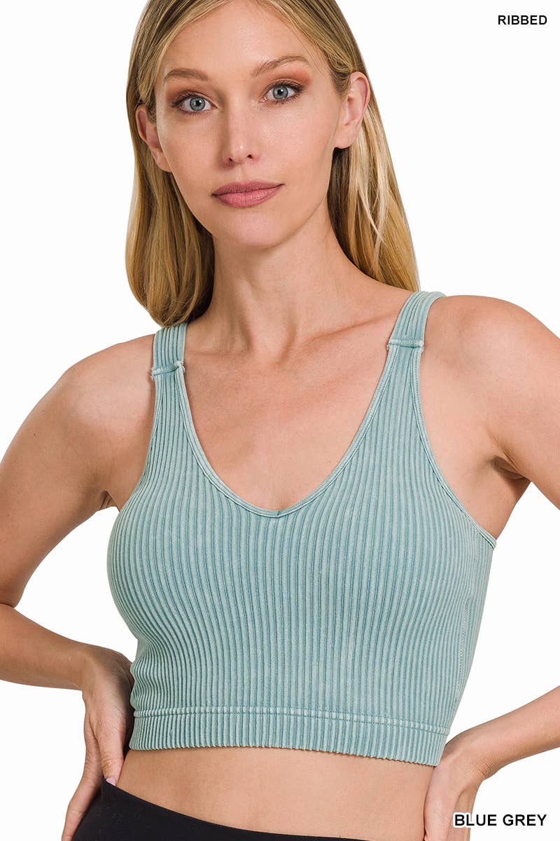 Washed Ribbed Cropped Bra Padded Tank Top