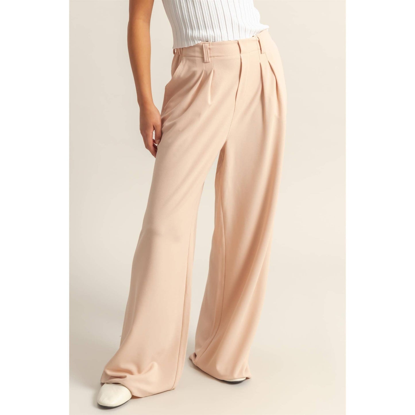 Waffle Knit High-Waist Wide-Leg Pants