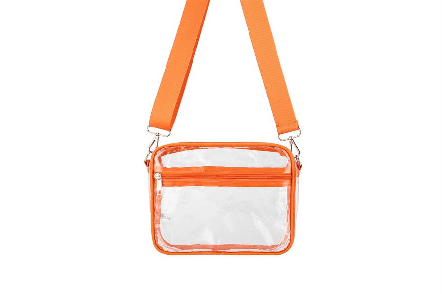 Ladies Clear see Thru Crossbody Fashion Handbag : Orange