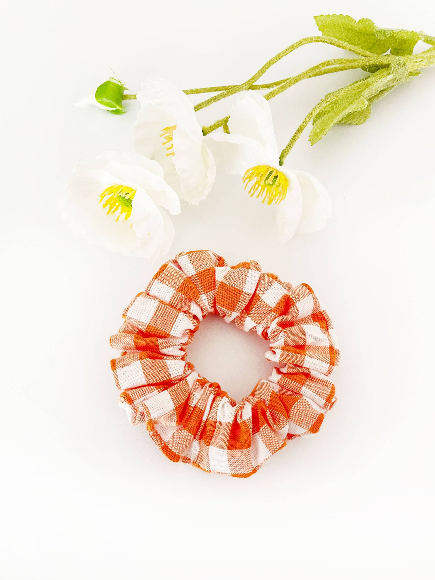 Orange Gingham Plaid Scrunchies, Womens Scrunchies Hair Ties