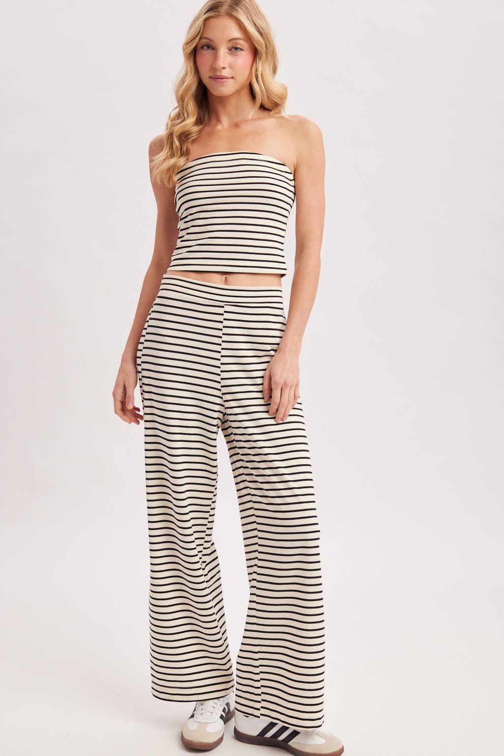 STRIPED KNIT TUBE AND WIDE PANTS SET (Sold as Separates)