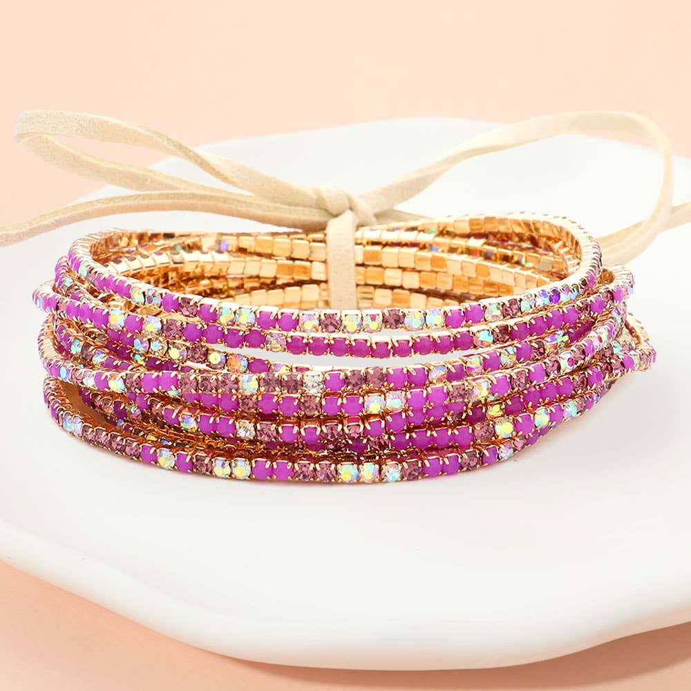 12PCS - Ribbon Pearl Rhinestone Layered Stretch Bracelets