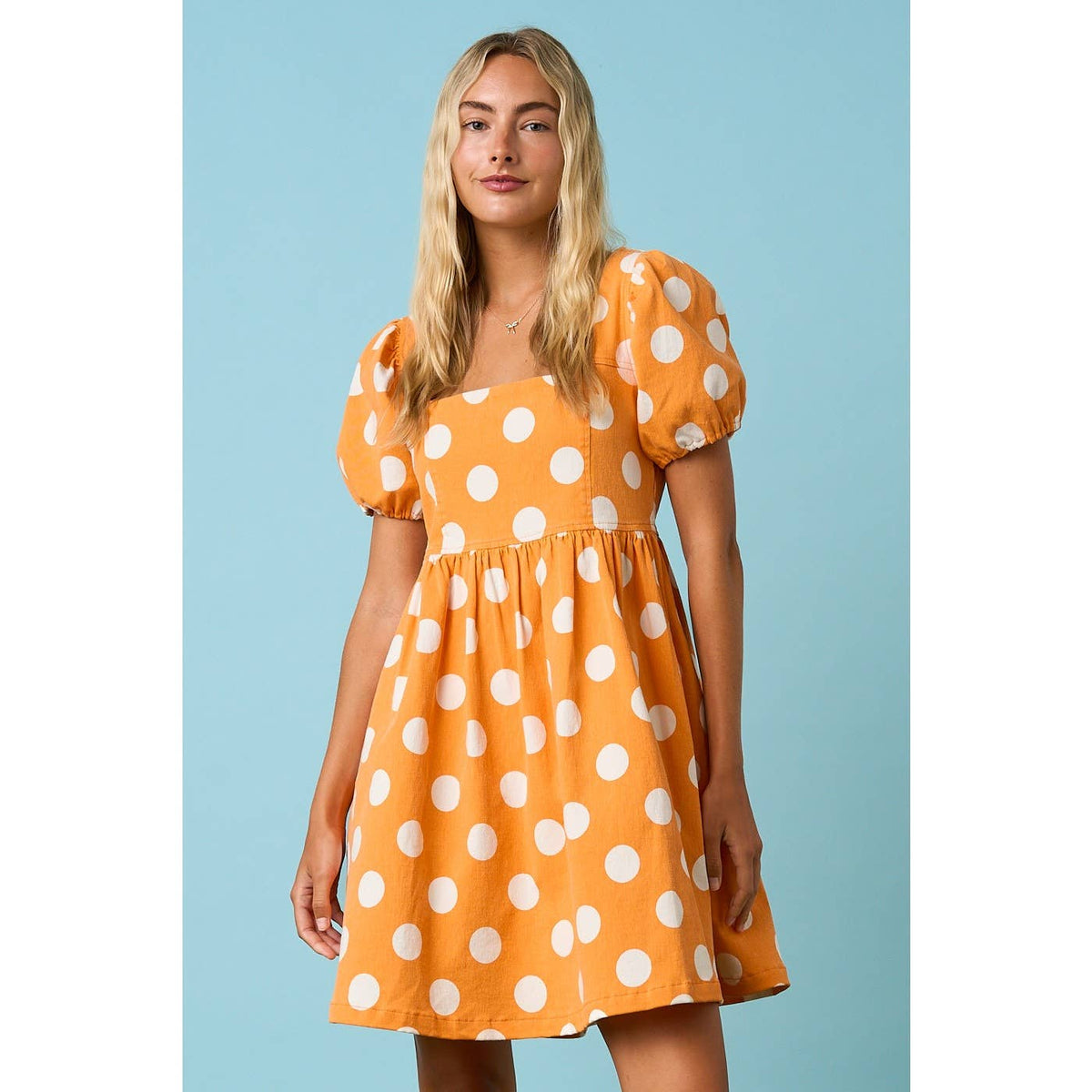 GAME DAY POLKA DOT PUFF SLEEVE BABYDOLL MINI DRESS