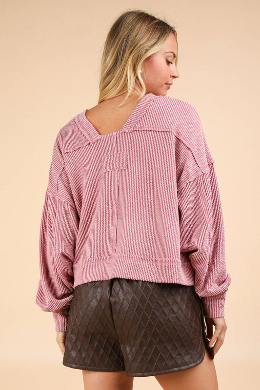 Two Tone Otto Ribbed Oversized Soft Comfy knit Top
