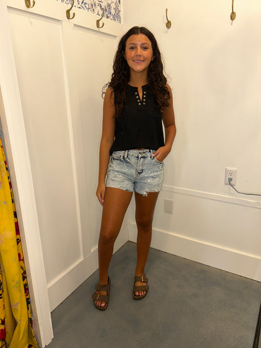 Distressed Bleached Denim Shorts