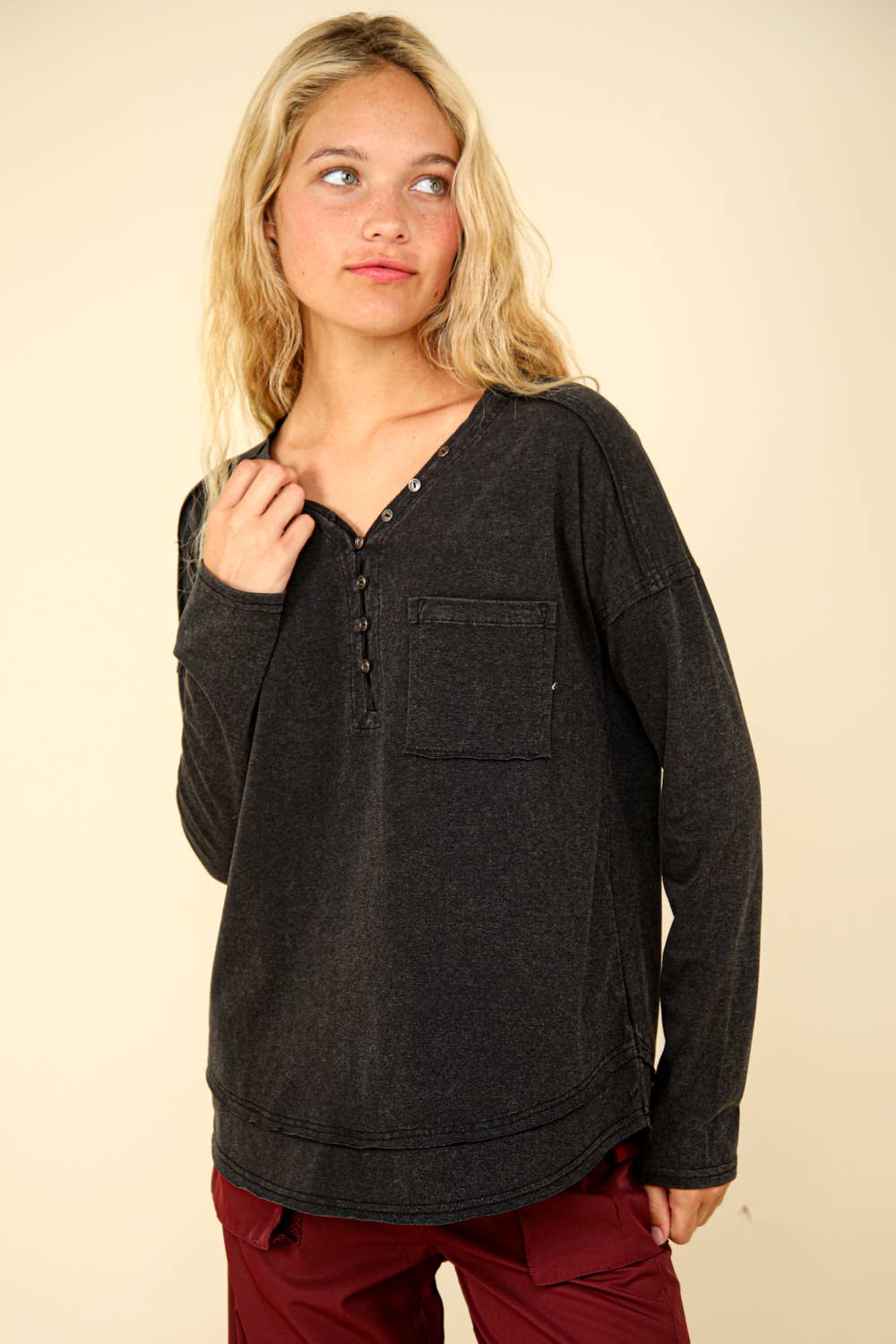 PLUS SIZE Mineral Washed Cotton Comfy Knit Top
