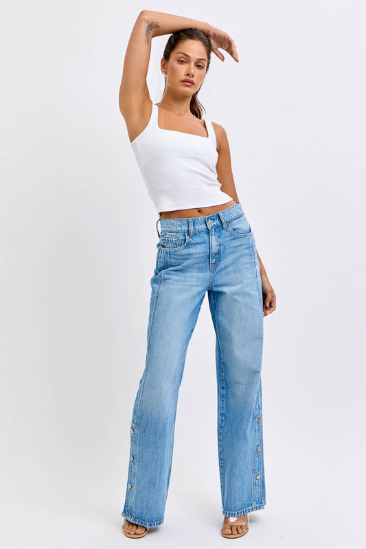 High Rise Wide Leg with Side Buttons