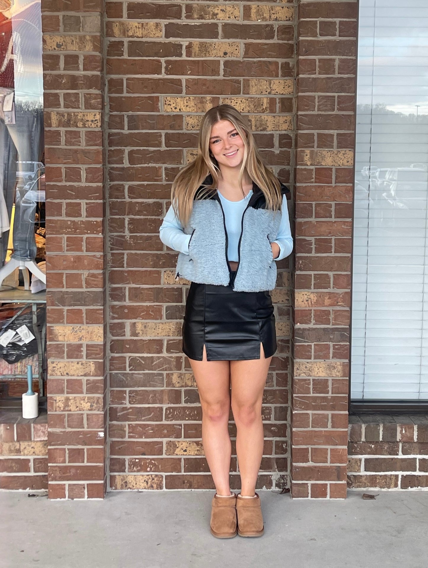 Faux Leather High Waist Double Slit Mini Skirt