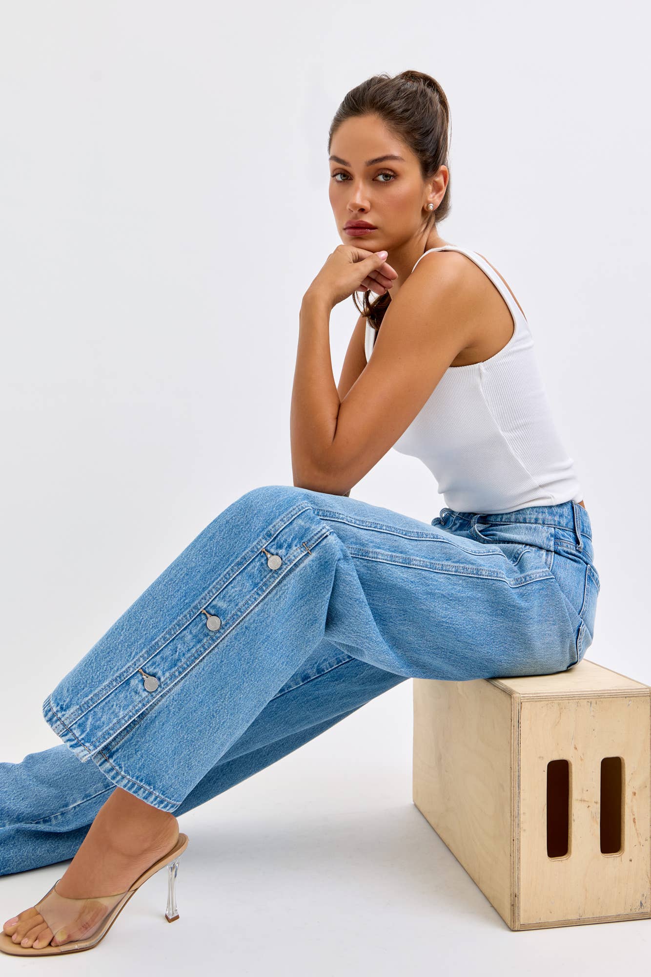 High Rise Wide Leg with Side Buttons