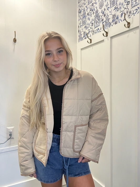 Quilted Contrast Piping Detailed Puffer Jacket