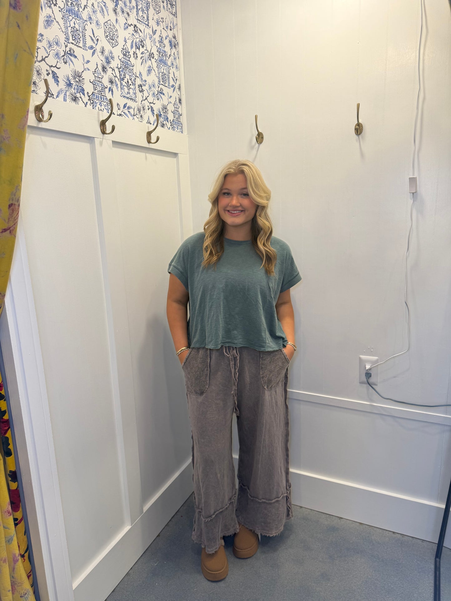 Acid Washed Cross Detail Open Back Top