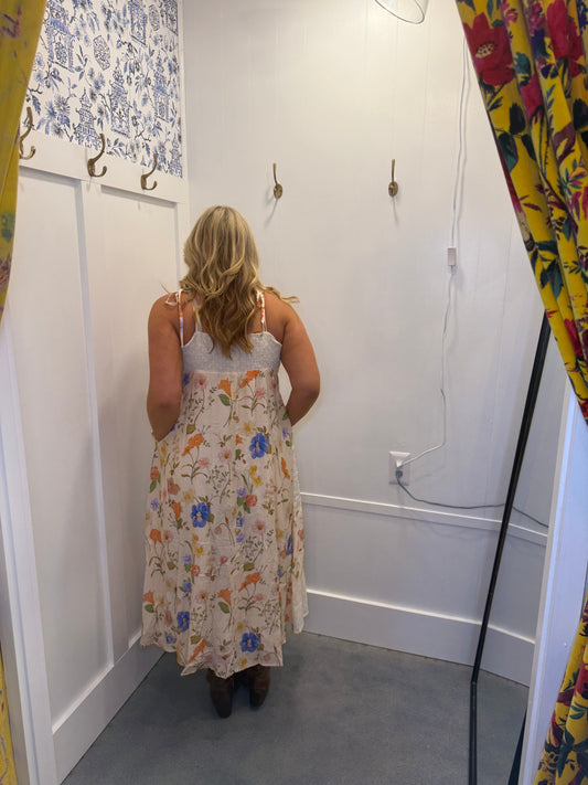 FLORAL LACE FABRIC DETAIL MAXI SLIP DRESS