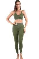 Seamless Ribbed Spaghetti Straps Bra Leggings Sports Set