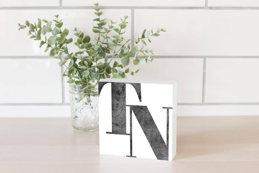 Minimalist B&W Tennessee White Initial |5x5 Wood Block