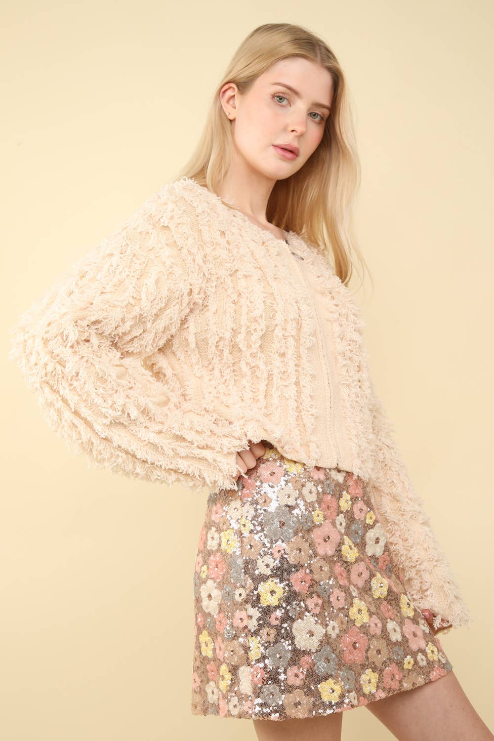 Soft Shaggy Yarn Knit Sweater Holiday Jacket