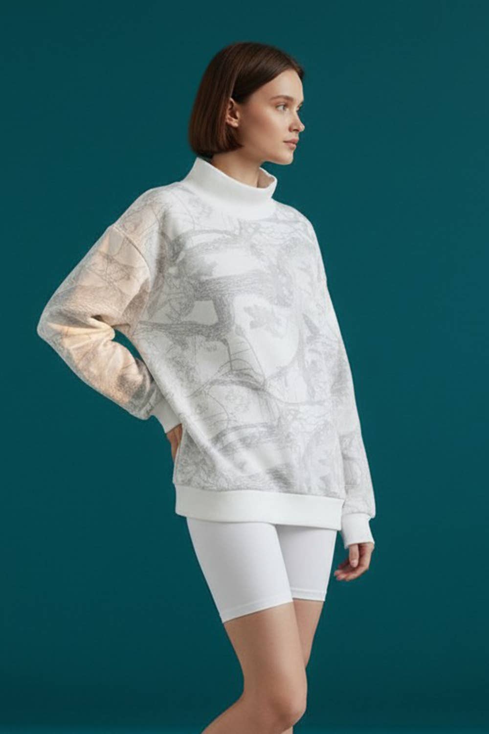 Camouflage Oversized Mock Neck Sweatshirt