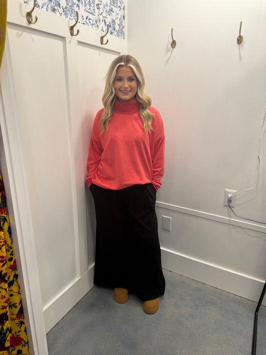 MOCK NECK SWEATSHIRT WITH COLLAR SLIT DETAIL