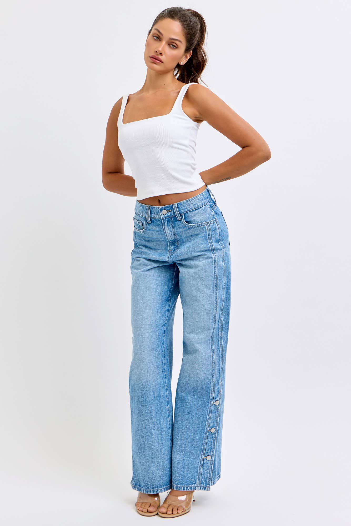 High Rise Wide Leg with Side Buttons
