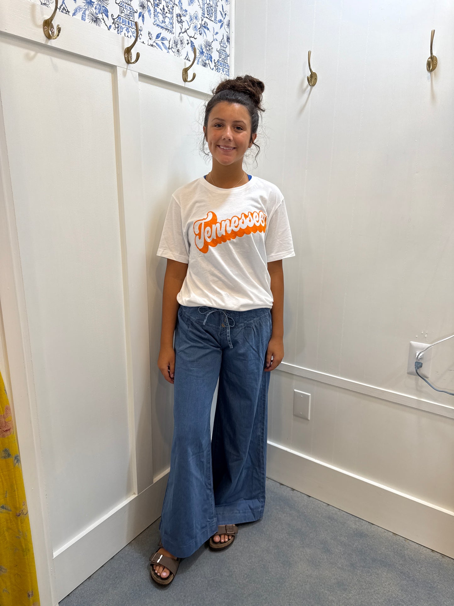 Mineral Wash Button Fly Waist Wide Leg Jeans