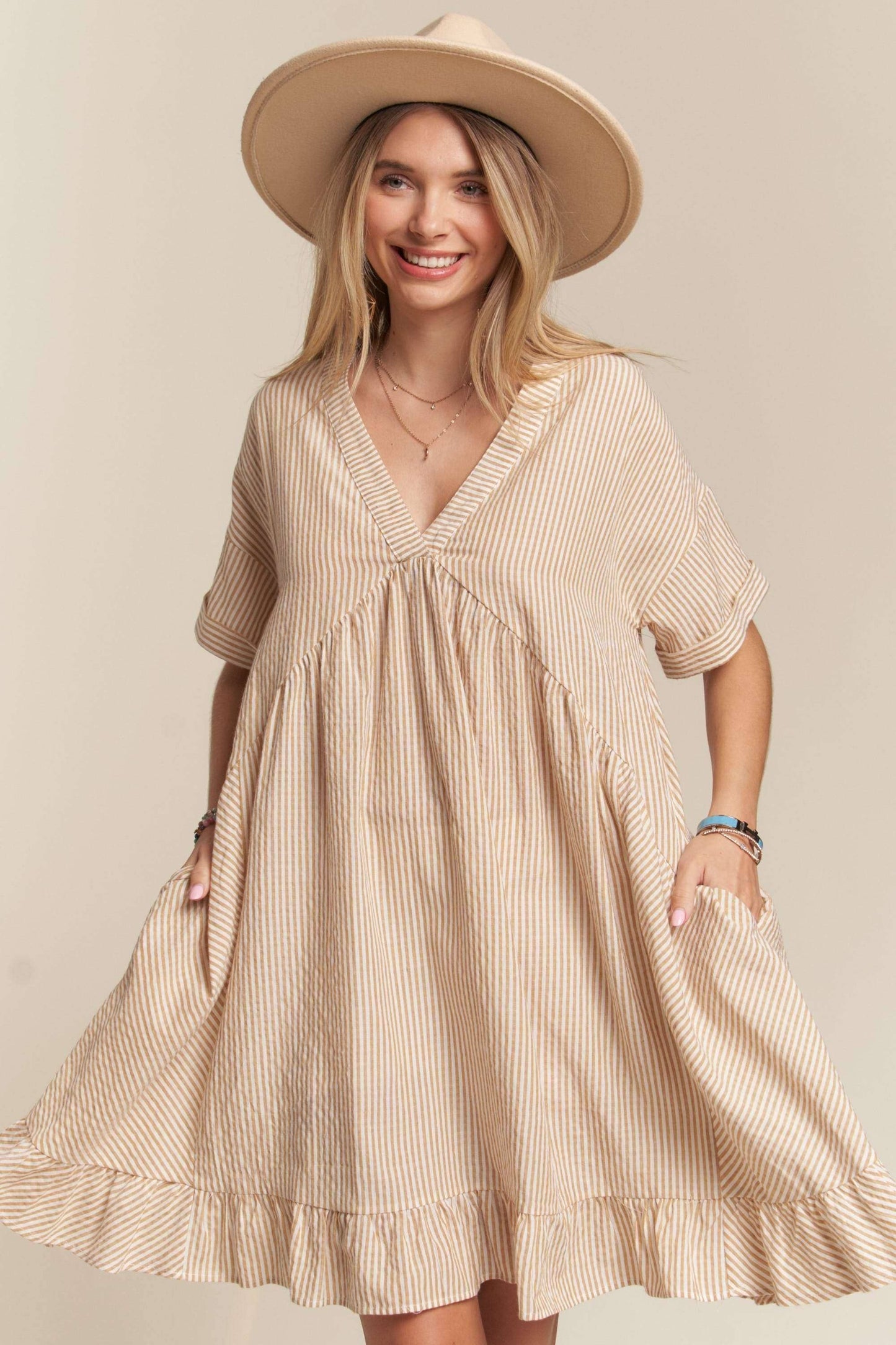 PINSTRIPE BABYDOLL DRESS