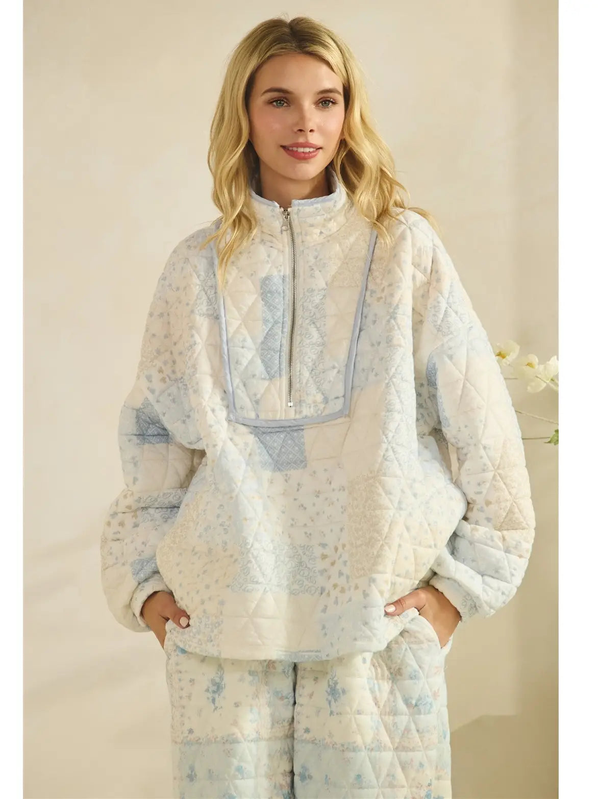 Floral textured quarter zip