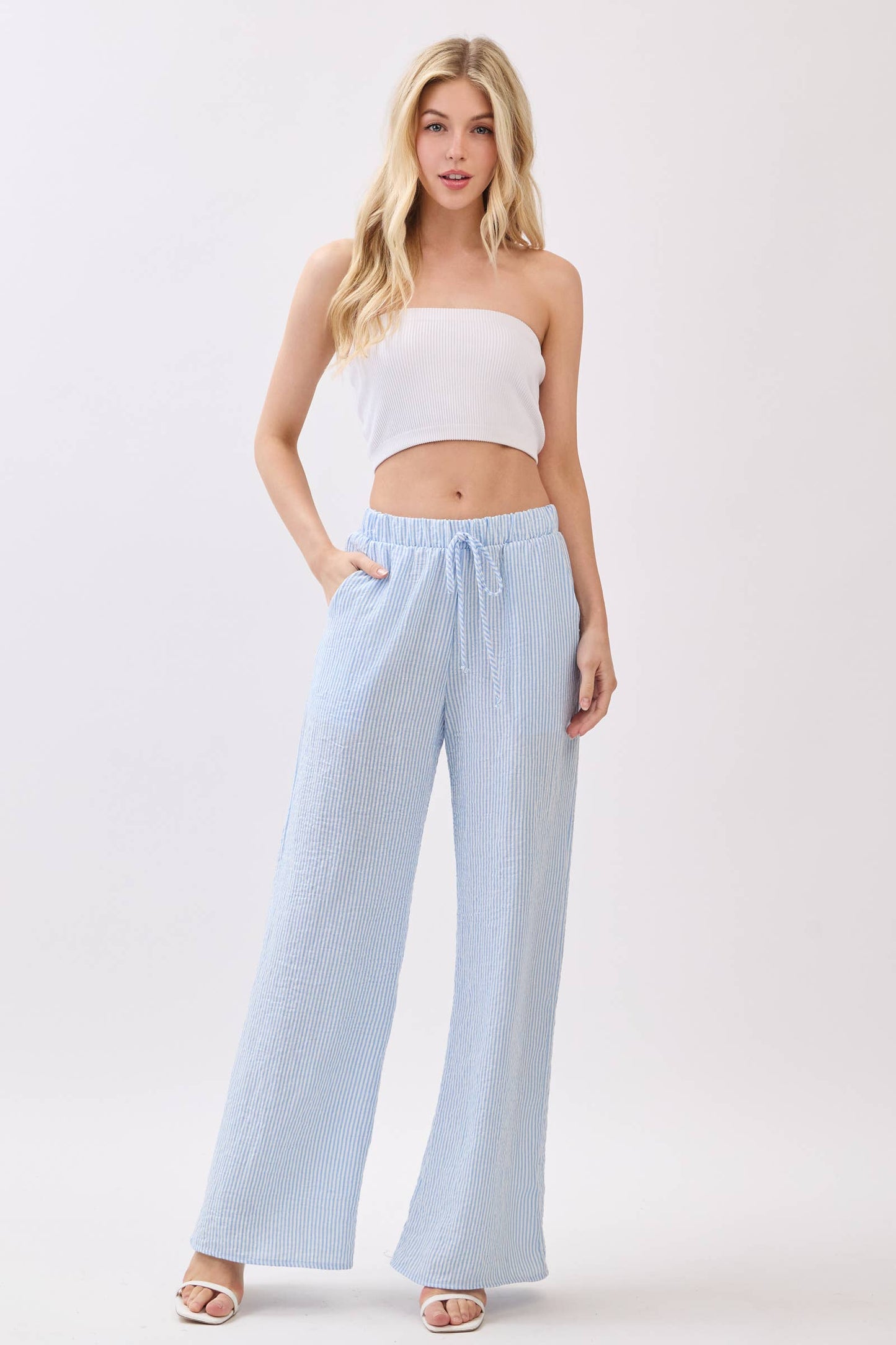 Seersucker Wide Leg Pants