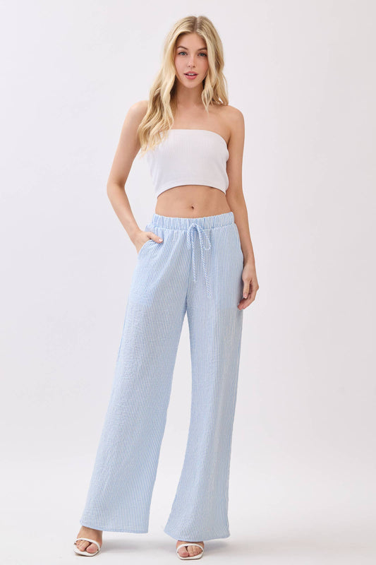 Seersucker Wide Leg Pants