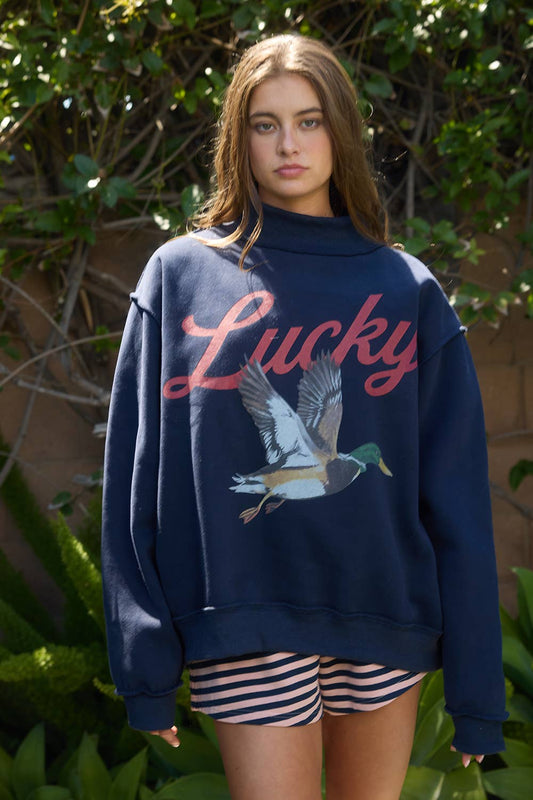 MALLARD | 'Lucky & Mallard' Mock-Neck Sweatshirt