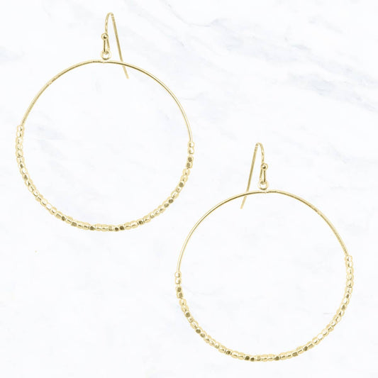 Metal Open Hoop Earrings with Square Beads