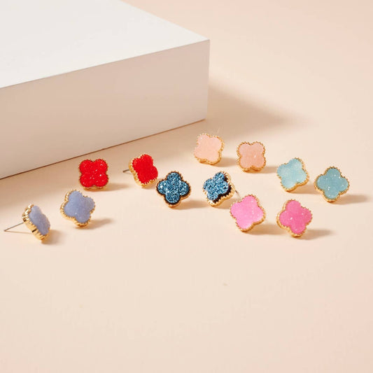 Flower Druzy Stone Stud Earrings