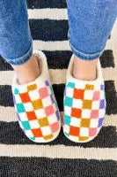 Vibrant Checkered Plush Winter Slippers