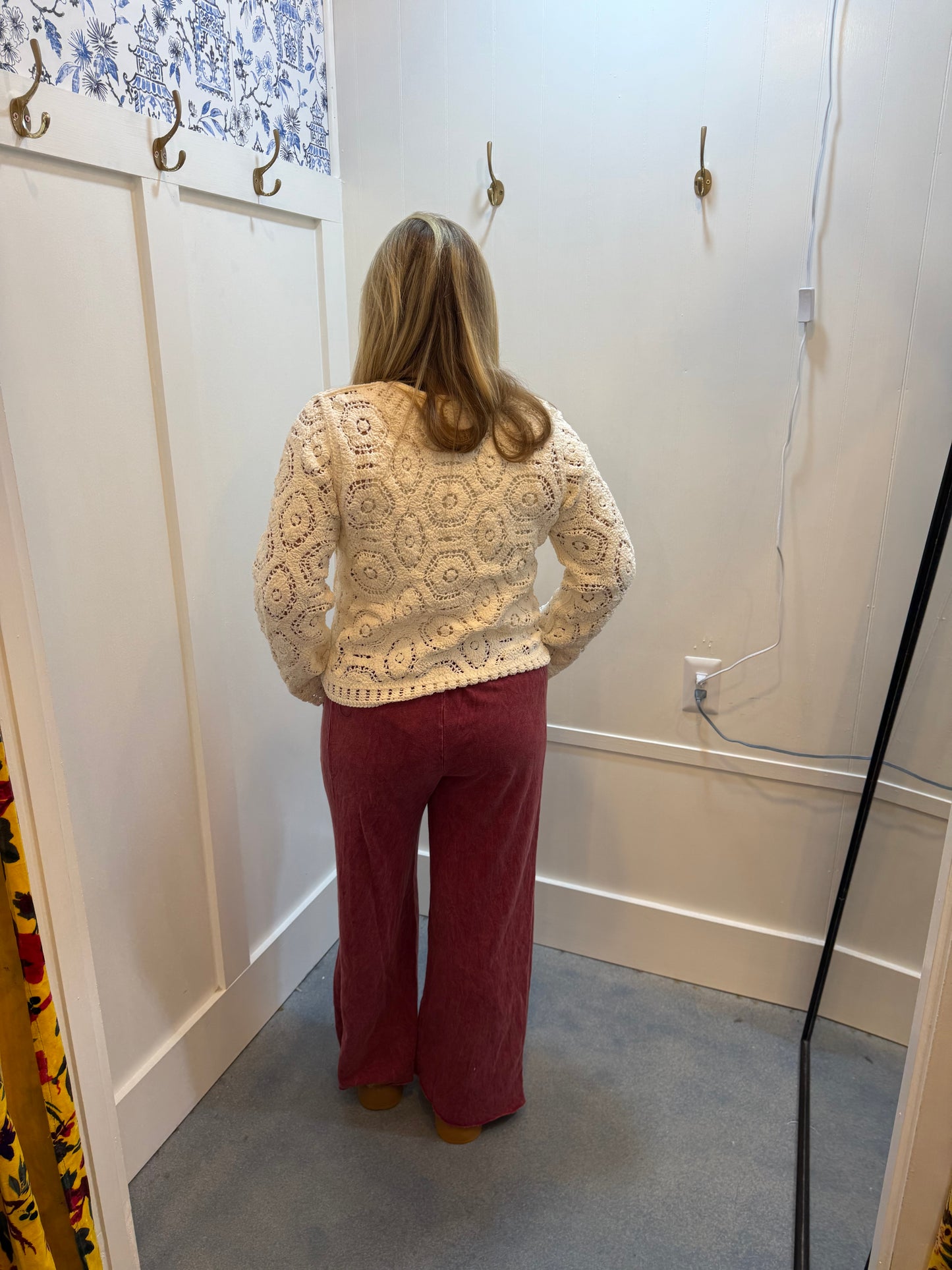 Mineral Wash Side Knit detail wide leg pants