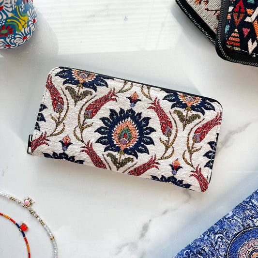 Floral Wallet, Woven Fabric, Vegan Wallet for Women
