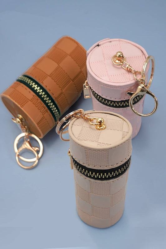 TRENDING VEGAN ROUND LIP BAG POUCH KEYCHAIN