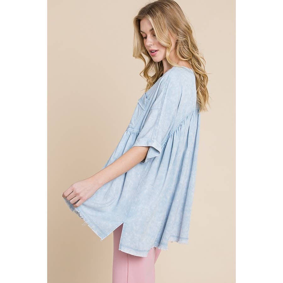 Mineral Wash Oversized Drop Shoulder Babydoll Top