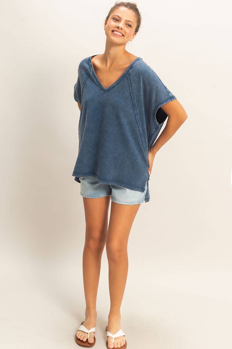 Oversized V-Neck Mineral Washed Top