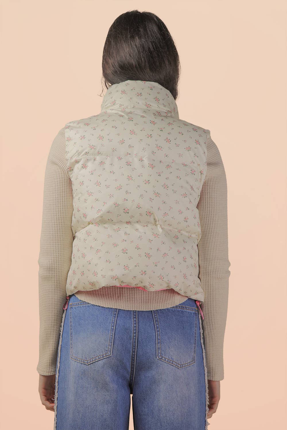 Floral Printed Cropped Puffer Vest