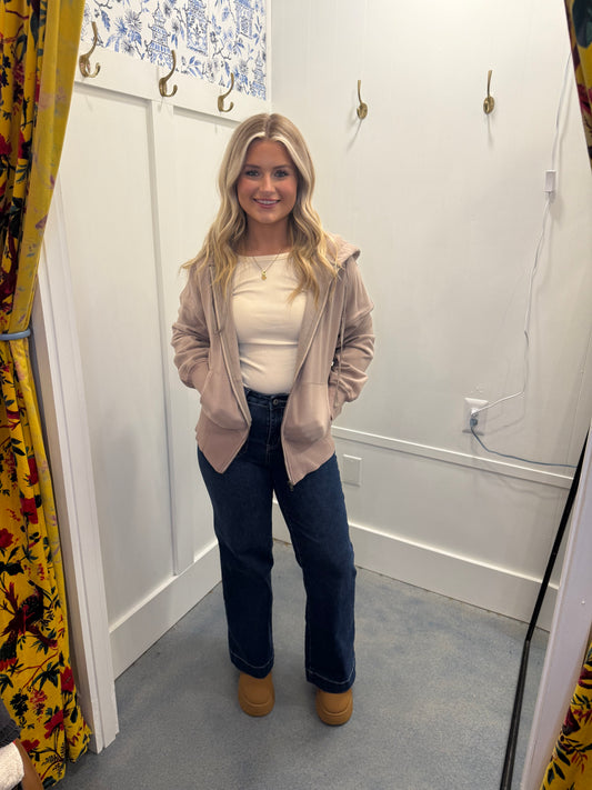 Mineral Wash Full Zip Drawstring Hoodie