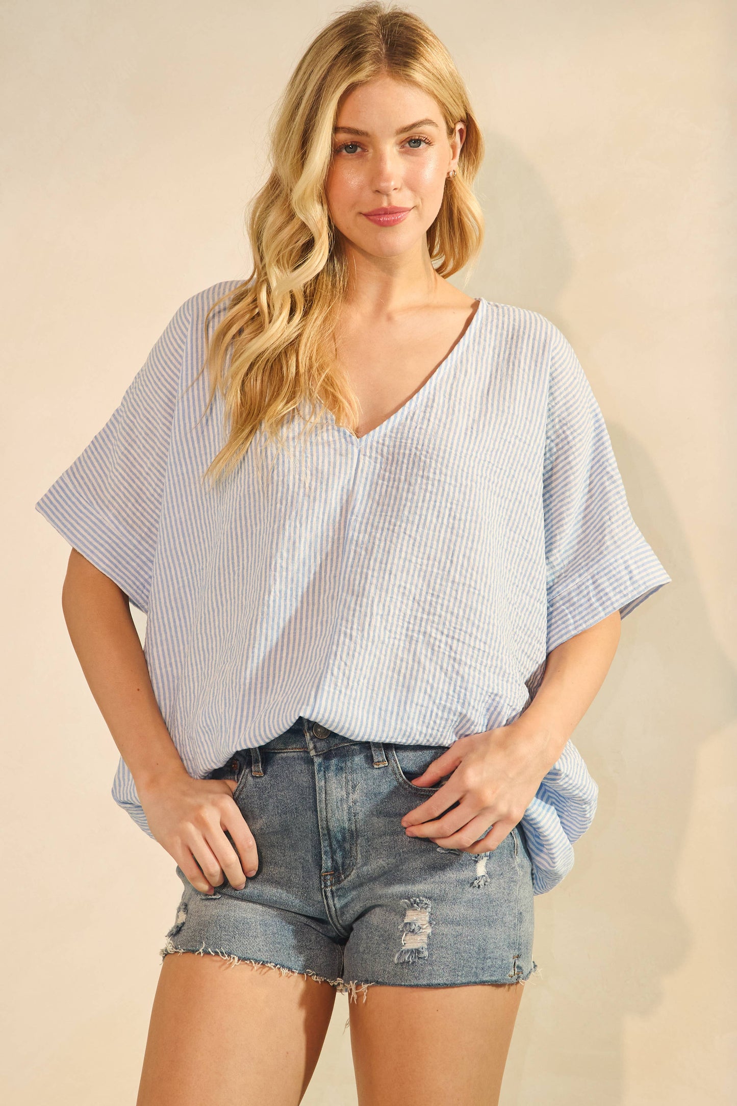 Oversize Striped V-Neck Top