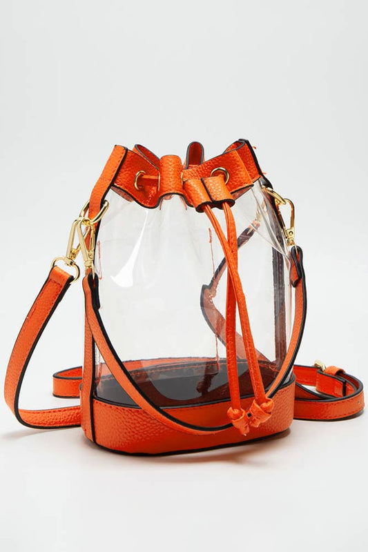 Clear Crossbody Stadium Bucket Bag: Orange
