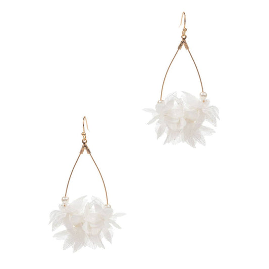 Teardrop Shaped Fabric Flower Hook Earrings