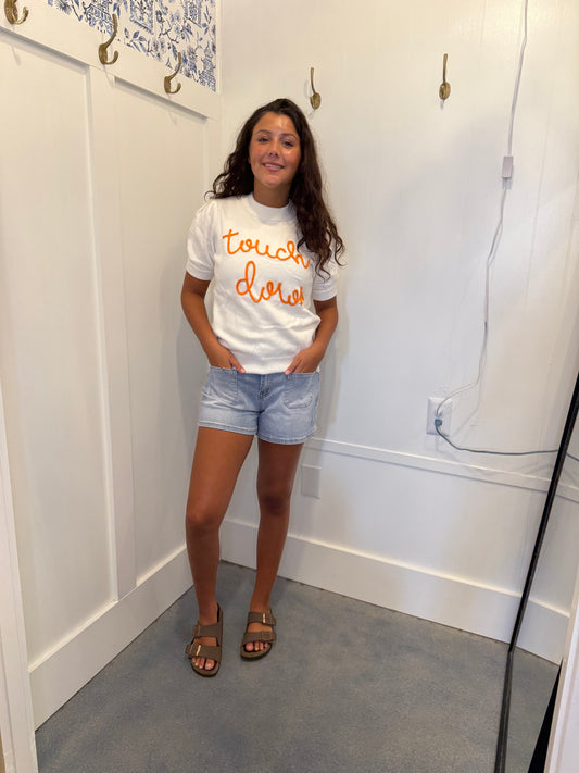 Touchdown Tinsel Puff Short Sleeve Crew Neck Sweater