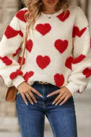 Heart Shape Drop Shoulder Crewneck Plush Sweatshirt