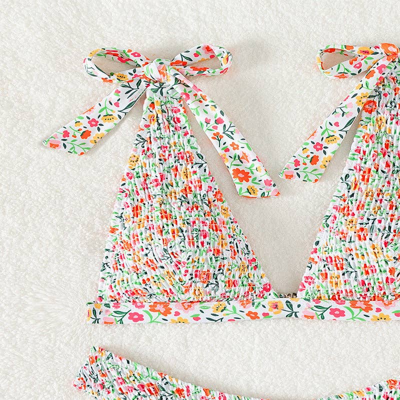 Sweet Floral Print Strap Tie Sexy Swimwear (Sold as Separates)