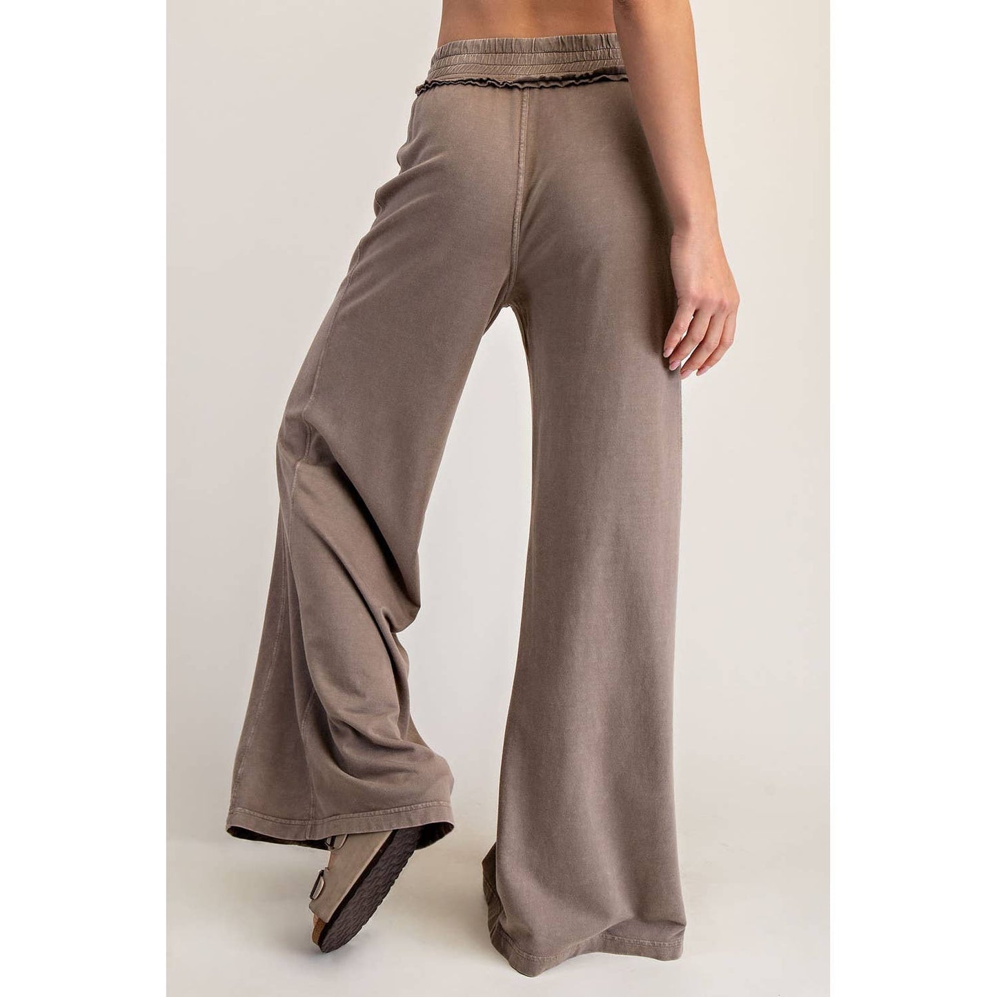 MINERAL WASHED TERRY BUTTER WIDE PANTS